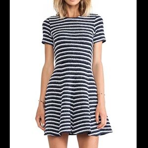 THEORY Albita Guarda Navy and White Stripe Boucle Fit and Flare Dress EUC Sz 6